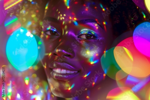 Close-up portrait of a beautiful african american woman with bright make-up