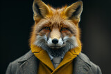 A captivating fox head in a tailored business suit, exuding charm and cleverness. Created with generative AI.
