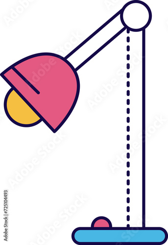 Pink adjustable desk lamp with yellow light on. Modern flat design home office equipment. Bright colors and minimalist vector illustration.
