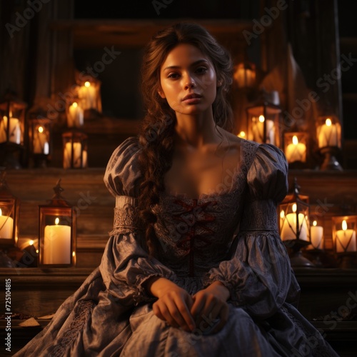 Pretty lady. In the enchanting ambiance of a tavern, a beautiful girl captivates with her charm, adding allure to the conviviality of this social gathering.