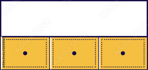 Yellow website banner with stitched border design. Simple header with dotted line and button holes vector illustration.