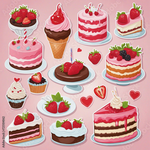 Birthday cake slice and mousse cakes sticker collection for a festive celebration