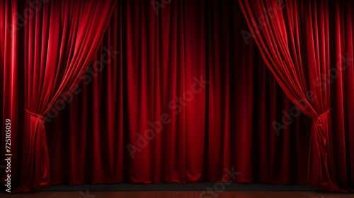 Theater red Velvet Curtains with lights and shadows. Magic theater stage