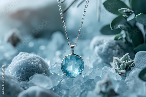 minimal collection of aquamarine and silver necklace photo