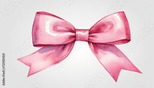 Obraz na płótnie Watercolor illustration of a pink bow with ribbon on a clear background w salonie