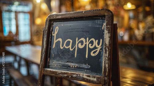 Positive Message - Handwritten word 'happy' on a whiteboard Gen AI photo