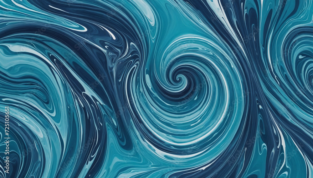 Craft a captivating abstract artwork featuring vivid indigo and turquoise swirls.