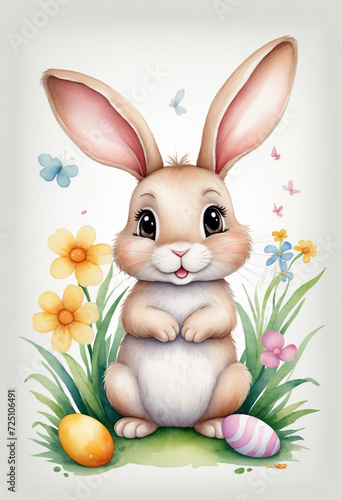 Adorable Bunny Watercolor Illustration for Spring Easter