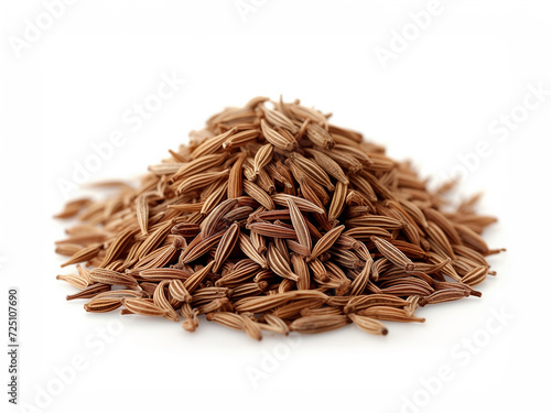 Heap of Caraway seeds close up isolated on white background