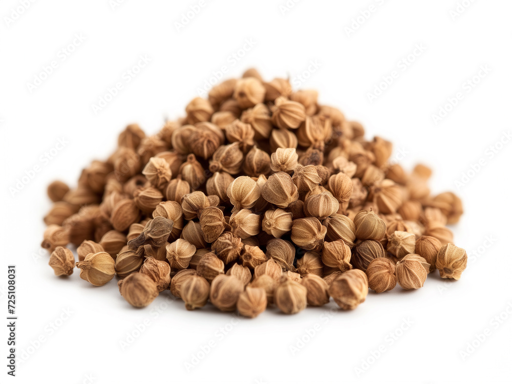 Heap of dried Coriander close up isolated on white background Heap of dried Coriander close up isolated on white background