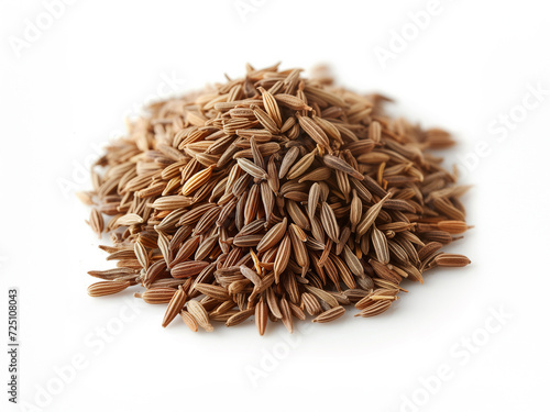Heap of dried Cumin close up isolated on white background 