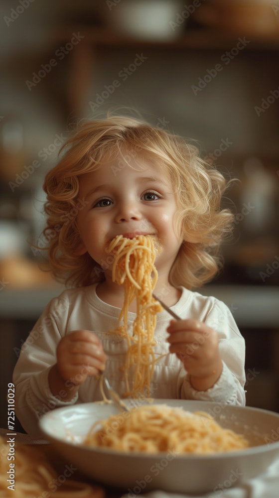 Cute child eating spaghetti,ai Cute child eating spaghetti,ai