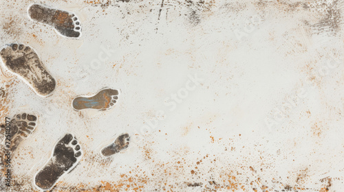 Dark footprints on a vintage grunge background background. photo