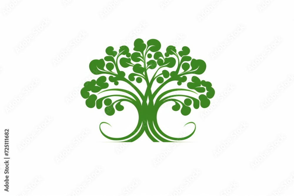 Stylized green tree with circular leaves. Flat illustration. White background. Symbolizing growth and connection. Concept of nature, growth, eco friendly, sustainability, life, ecology, logo Stylized green tree with circular leaves. Flat illustration. White background. Symbolizing growth and connection. Concept of nature, growth, eco friendly, sustainability, life, ecology, logo