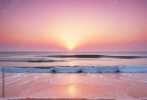 Ocean sunset background in pastel pink gradient colors. . Generative AI