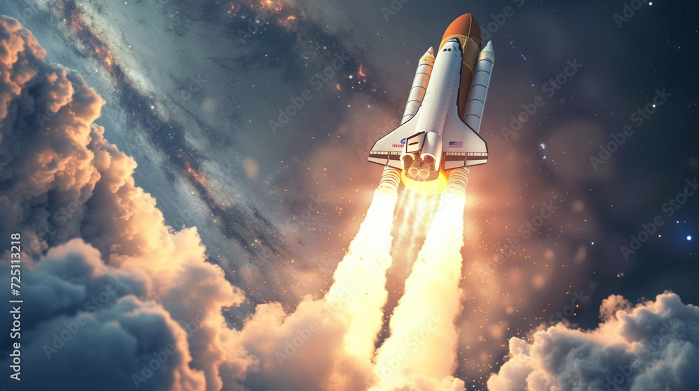 Obraz premium A Thrilling Space Rocket Launch Soaring High into the Infinite Cosmos - A Masterpiece of Modern Engineering and a Spectacle of Human Ambition.