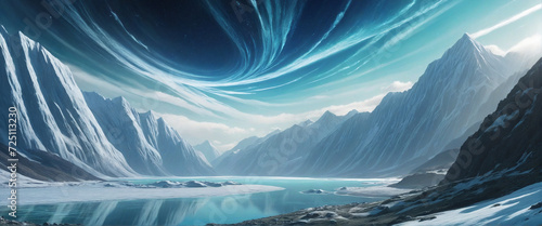 Obraz na płótnie Wisps of nebulae swirling above a mesmerizing ice canyon, contributing to the breathtaking Celestial Dance