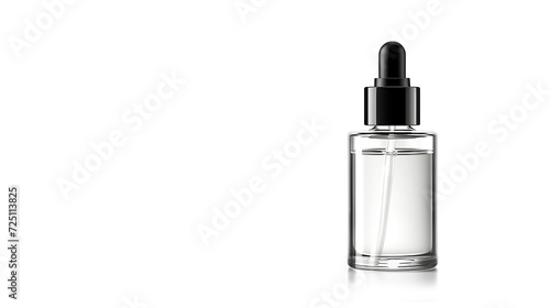 Bottle with glass with blank label isolated on white background. Serum oil in amber dropper bottle with copy space.