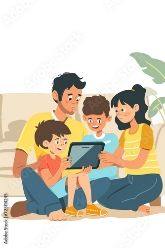 Family Engaging in Educational Activities on a Tablet