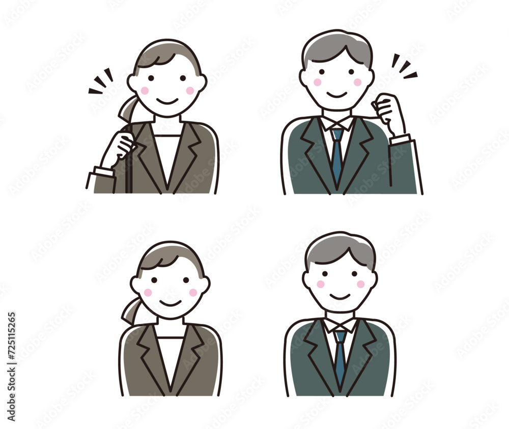 Set illustrations of young business people (man and woman smiling) Set illustrations of young business people (man and woman smiling)