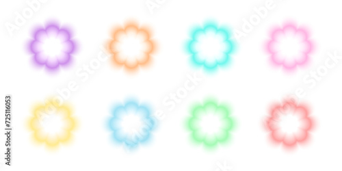 Set of trendy y2k stickers with gradient aura effect. Cute colorful flower shapes in holographic blurry style isolated on white background. Vector illustration.