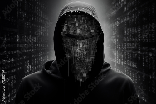 breach in cybersecurity, hacker wearing a hoodie. Generative AI.