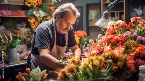 Flower Arrangement: Female Florist Creating Bouquet