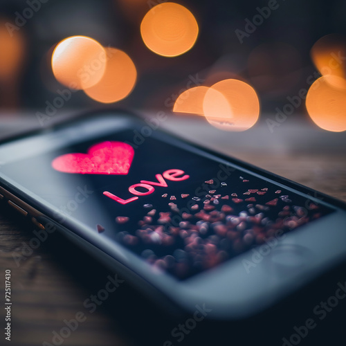 Love Message - Heartfelt word 'Love' written on a smartphone screen Gen AI photo