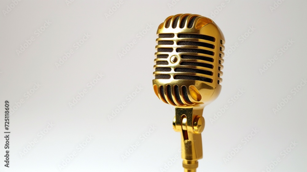 Fototapeta premium golden vintage microphone isolated on white background