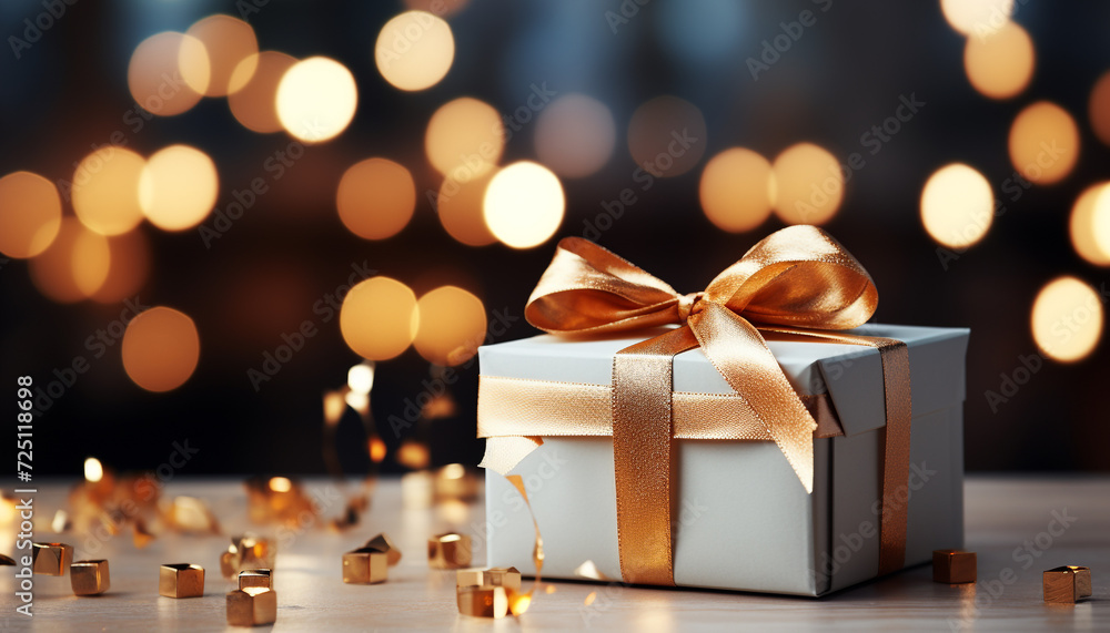 Love wrapped in a gift box, glowing with golden ornament generated by AI Love wrapped in a gift box, glowing with golden ornament generated by AI