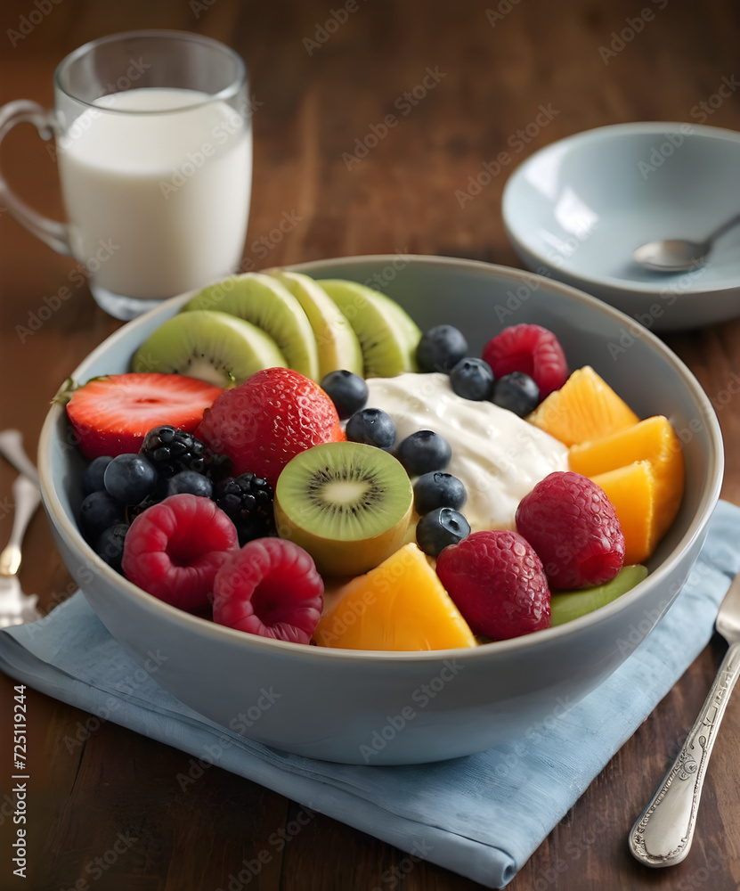 cereal with fruits and yoghurt cereal with fruits and yoghurt