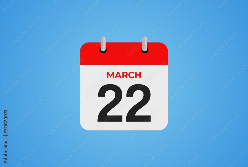 22 March calendar icon on blue background. Flat design. 22 March calendar icon on blue background. Flat design.