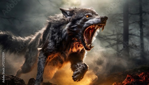 3d Illustration of a werewolf on dark background with clipping path. photo