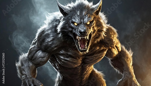 3d Illustration of a werewolf on dark background with clipping path.