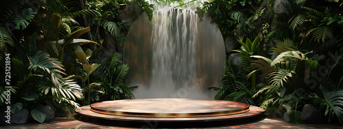 stage with waterfall on the background of jungle 3d r