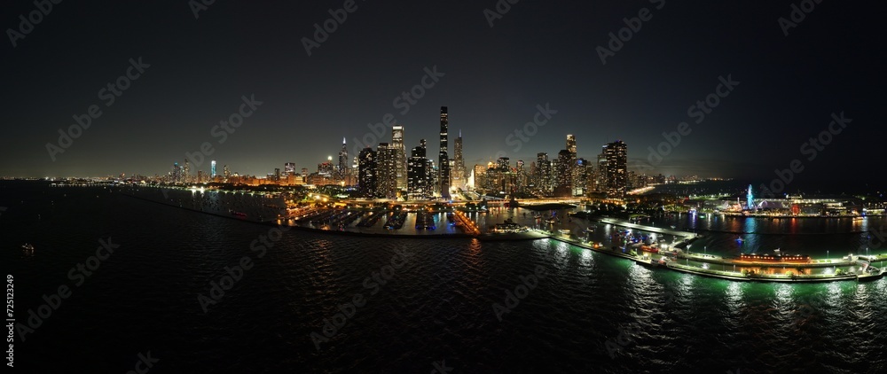 Drone view of the city skyline of Downtown Chicago 