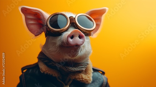 Cool Pig with Aviators on Orange Background © vanilnilnilla