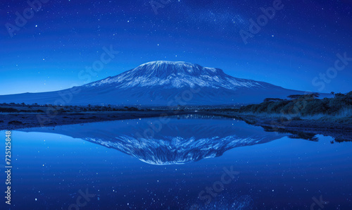 Snow on top of Mount Kilimanjaro at night