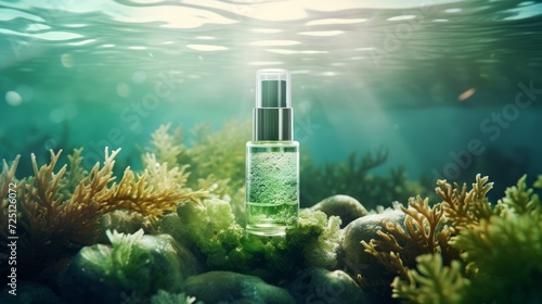 Cosmetic spa medical skincare against the backdrop of the underwater world. Neural network AI generated art © mehaniq41