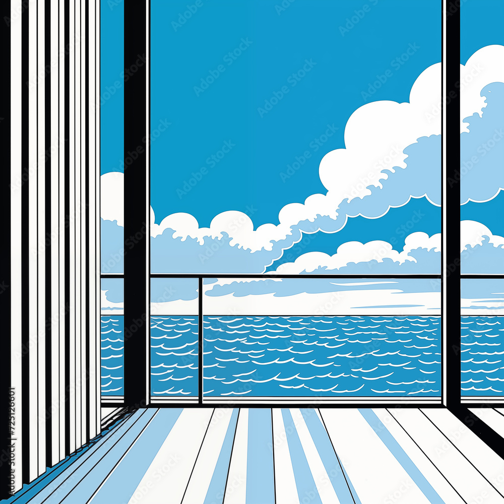 Fototapeta premium Pop Art Illustration of the sea from a window