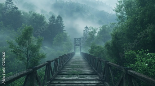 Misty Forest Bridge at Dawn