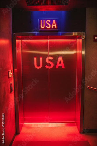 USA on Elevator Door Gen AI photo