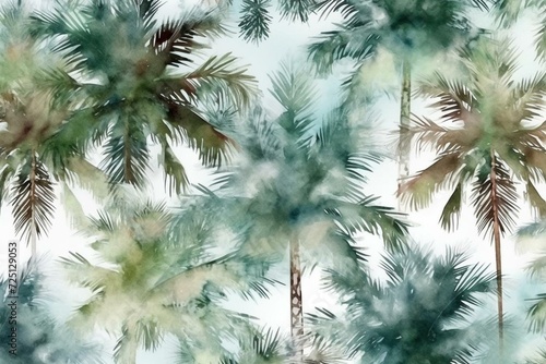 Watercolor winter palms pattern with Christmas texture. Generative AI