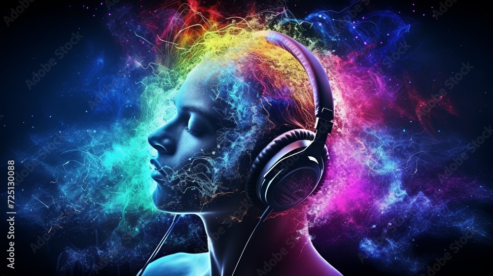 Man Wearing Headphones With Colorful Background Man Wearing Headphones With Colorful Background