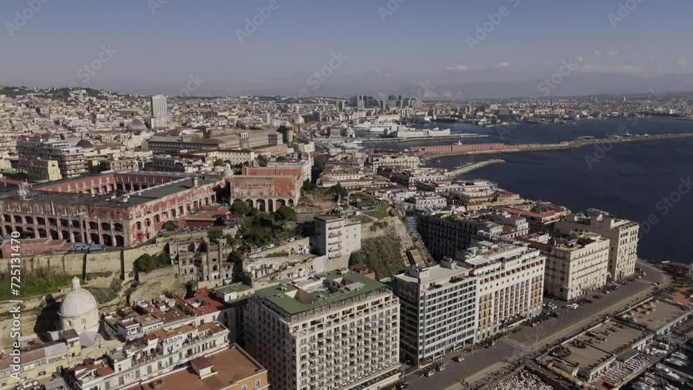 Aerial view of Castel Nuovo castles in Naples, Italy famous tourist destination in southern Italy Aerial view of Castel Nuovo castles in Naples, Italy famous tourist destination in southern Italy