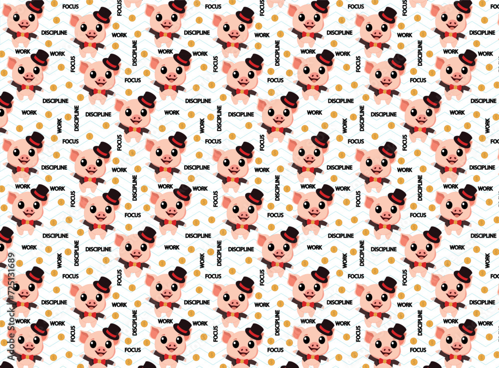 Pig with coins vector illustration, focus and discipline, pattern for backgrounds, textures Pig with coins vector illustration, focus and discipline, pattern for backgrounds, textures