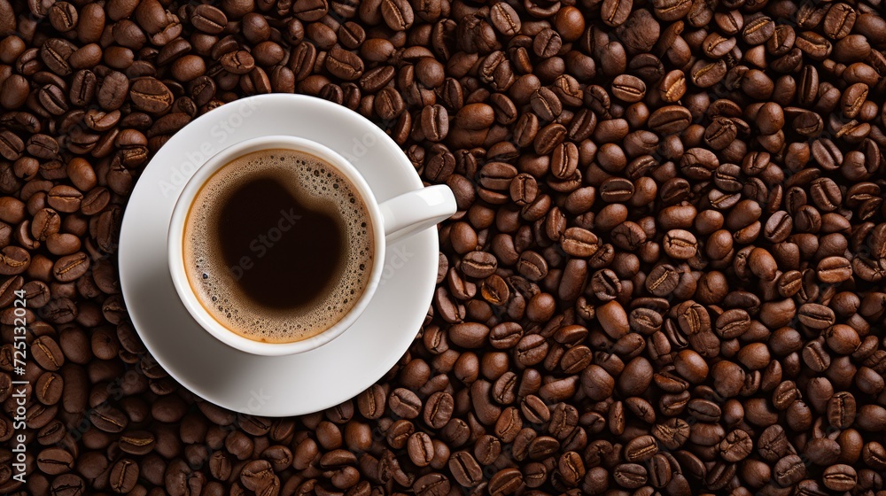 Coffee cup and coffee beans. Neural network AI generated art Coffee cup and coffee beans. Neural network AI generated art