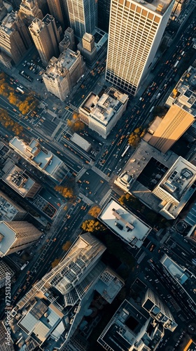 A dynamic aerial view of a bustling cityscape, with intricate roadways and skyscrapers, perfect for an energetic © Amazing-World