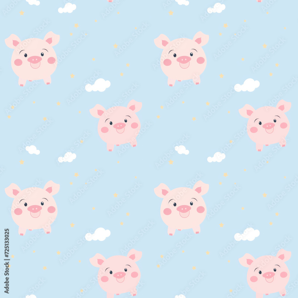 Watercolor cartoon little pig on pastel background seamless pattern Watercolor cartoon little pig on pastel background seamless pattern