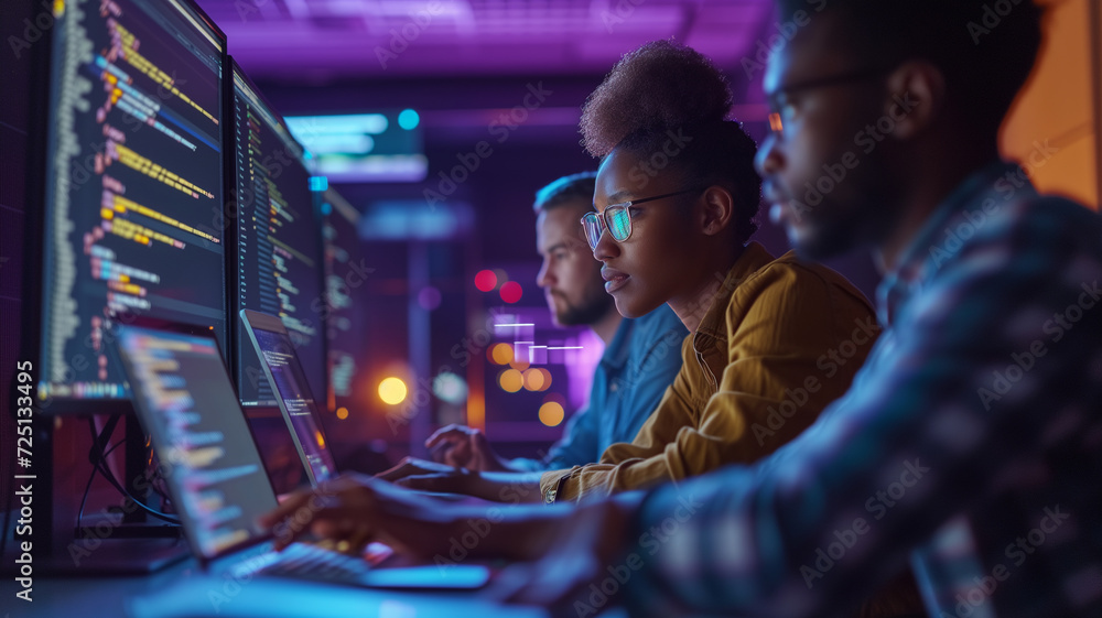 Diverse team of coding software engineers at work Diverse team of coding software engineers at work